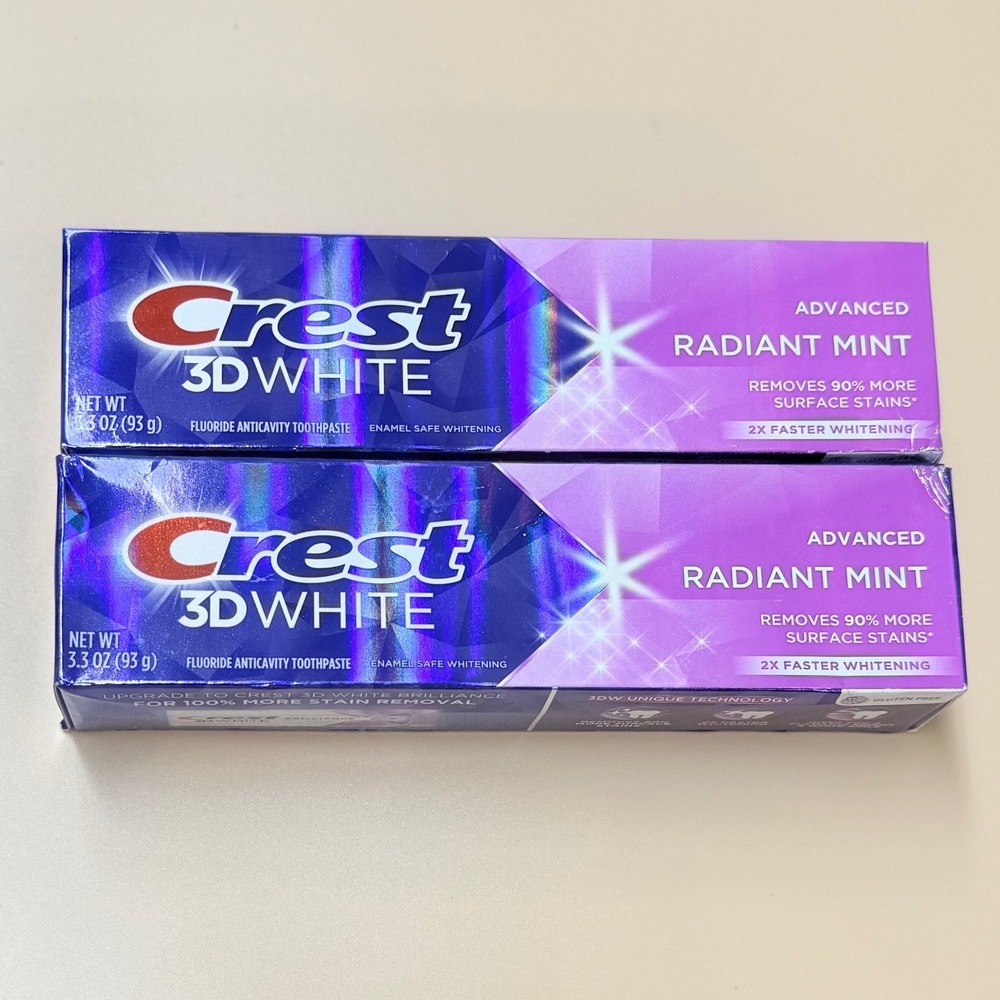 Crest 3D White Advanced Radiant Mint Toothpaste 3.3oz Lot of 2 New Sealed